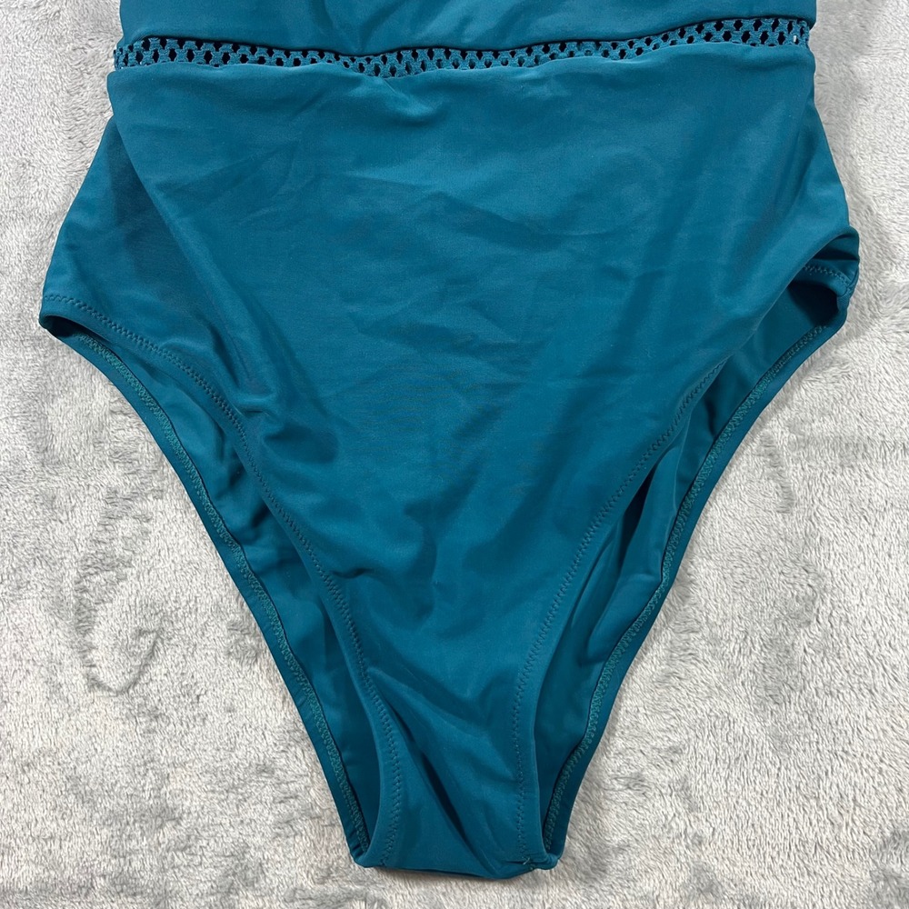 Tempt Me One Piece Swimsuit Womens Small Teal Blue New‎ Crochet Mesh V-Neck - Picture 10 of 11